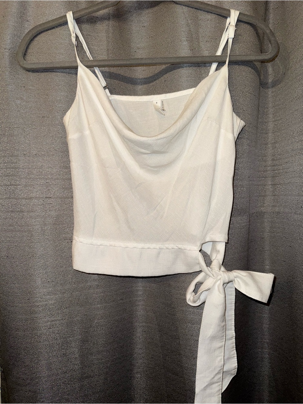 glam White Cowl-Neck Tie-Waist Crop Camisole